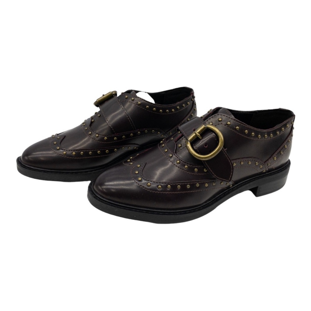 Marc Fisher Dark Red Brown Bryleigh Wingtip Studded Buckle Accent Oxfords 9.5 - Picture 6 of 8
